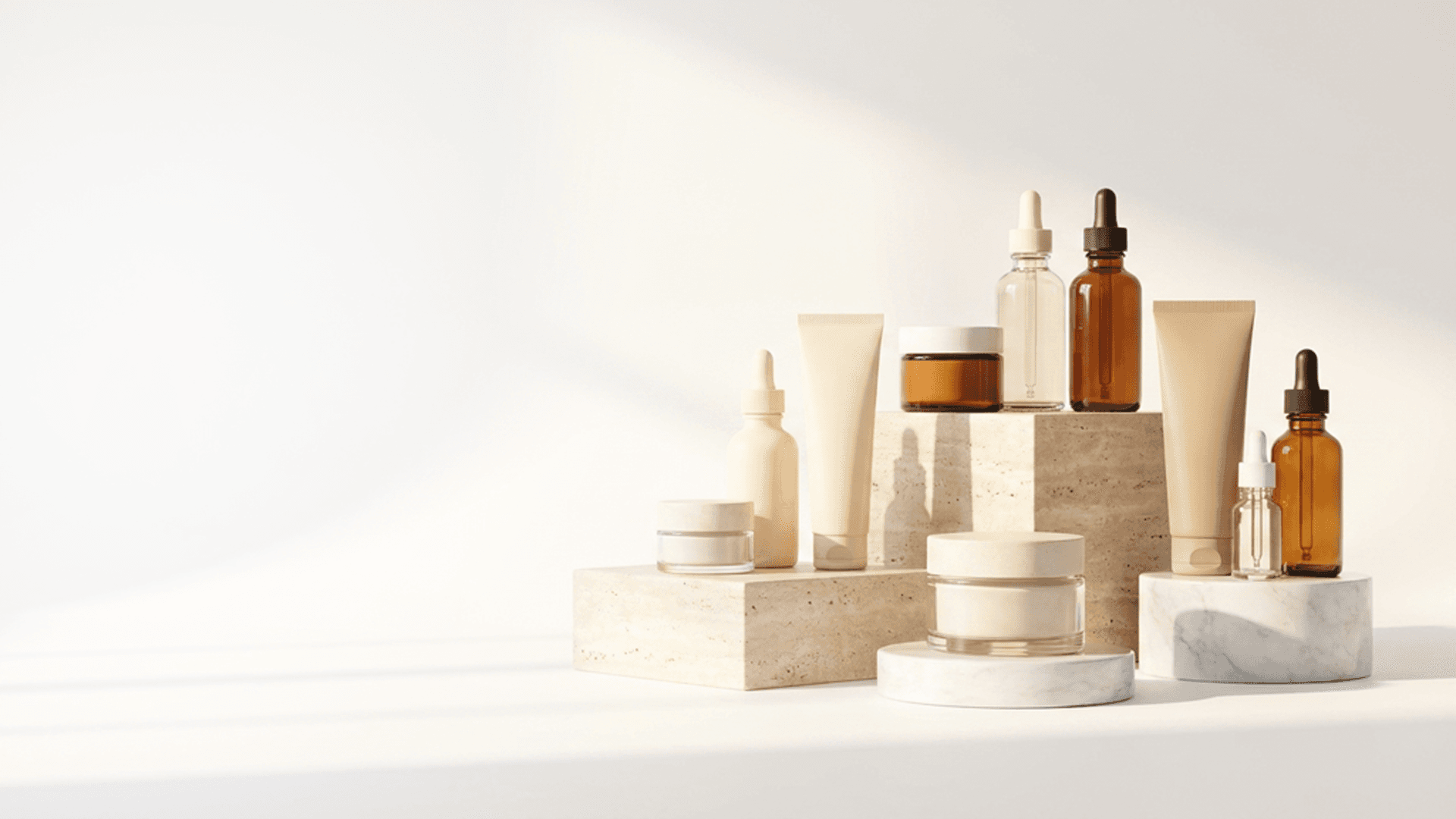 Produtos cosméticos Ritualiza sobre pedestais
